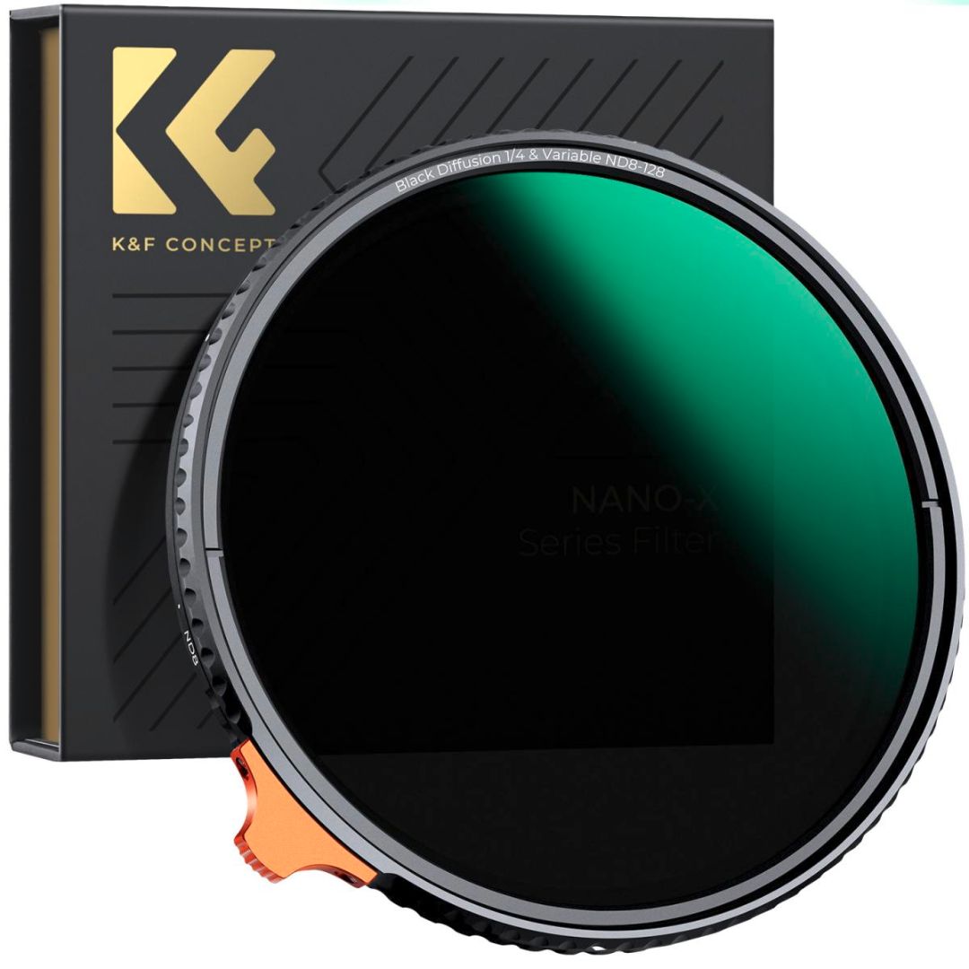 K&F Concept 49mm Black Mist 1/4 + ND8-128 Variable ND VND Filter Double-sided 28-layer Anti-reflection Green Film Nano-X KF01.2025 - 1